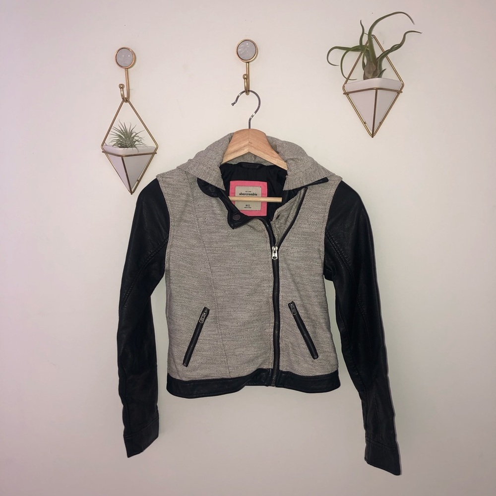 ABERCROMBIE KIDS grey black faux leather jacket 12